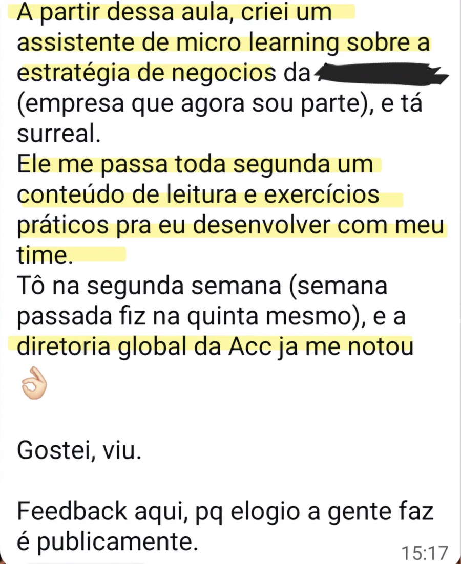 Depoimento de aluna: Assistente de micro learning criado a partir da aula