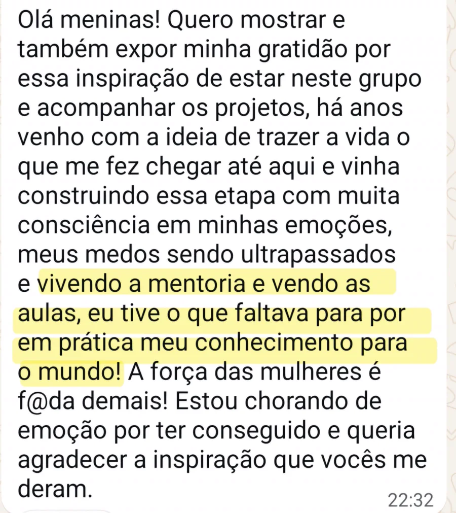 Depoimento de aluna: Pôs em prática o conhecimento com a mentoria