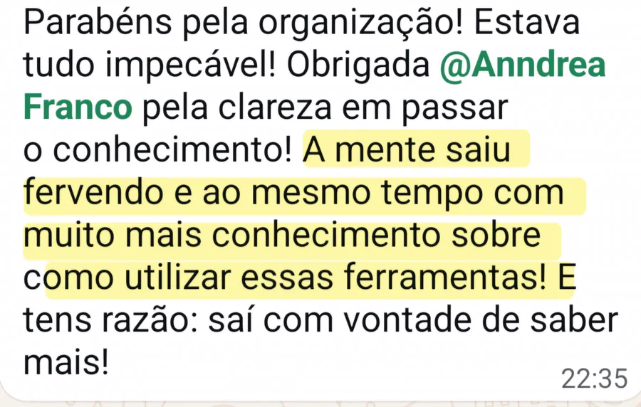 Depoimento de aluna: Saiu com muito mais conhecimento sobre as ferramentas