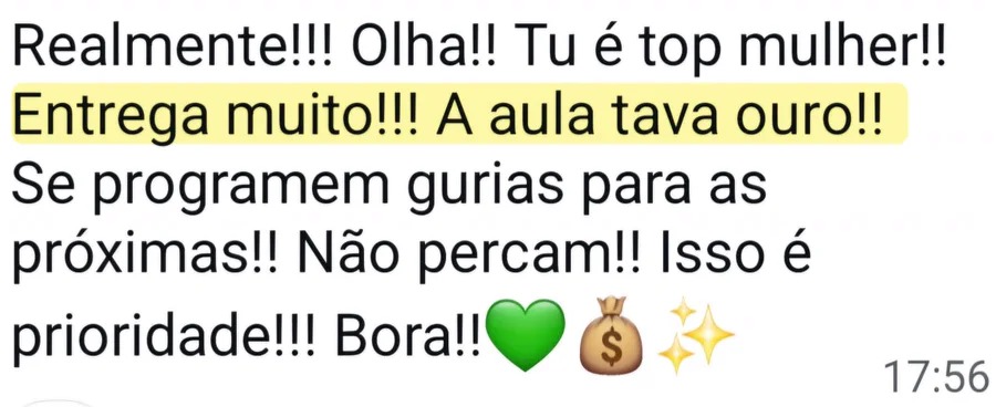 Depoimento de aluna: Entrega muito, a aula tava ouro