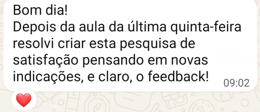 Depoimento de aluna: Pesquisa de satisfação criada depois da aula